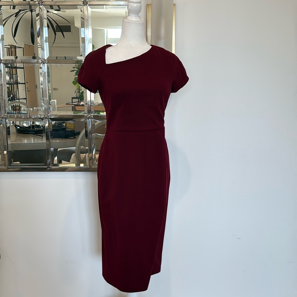 Maggy London asymmetrical sheath dress Burgundy Size 4